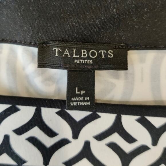 Talbots Petites Black/White Geometric Print Shift Dress Size LP - Picture 6 of 11
